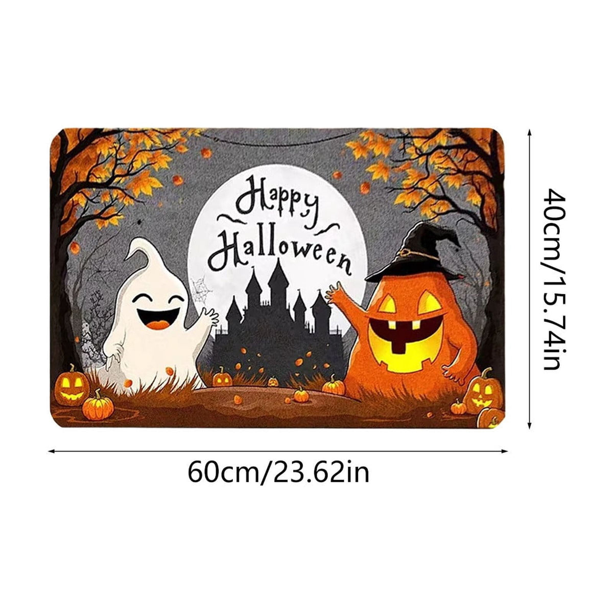 Halloween Wreath Shaped Rugs, Soft Indoor Mat for Entryway, Kitchen, Halloween Party, Pumpkin Witch Spooky Home Decor, 23.62x15.75 Inches