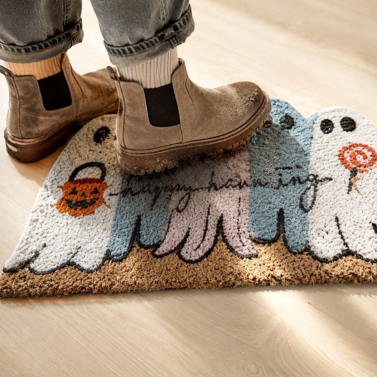 PYURTEP Halloween Door Mat Pumpkin Bat Pattern Entryway Doormats Non-Slip Indoor Outdoor Welcome Mat for Halloween Decor
