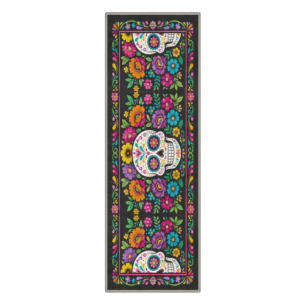 GENIMO 2'x7' Halloween Runner Rug, Washable Non Slip Soft Whimsical Skeleton Indoor Outdoor Hallway Runner for Porch Patio Kitchen Entryway, Charcoal Black
