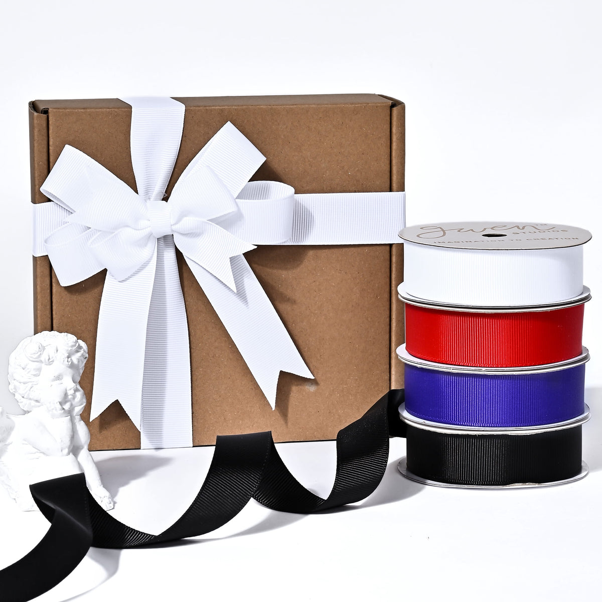 Gwen Studios 7/8" White Grosgrain Ribbon, 7 Yards