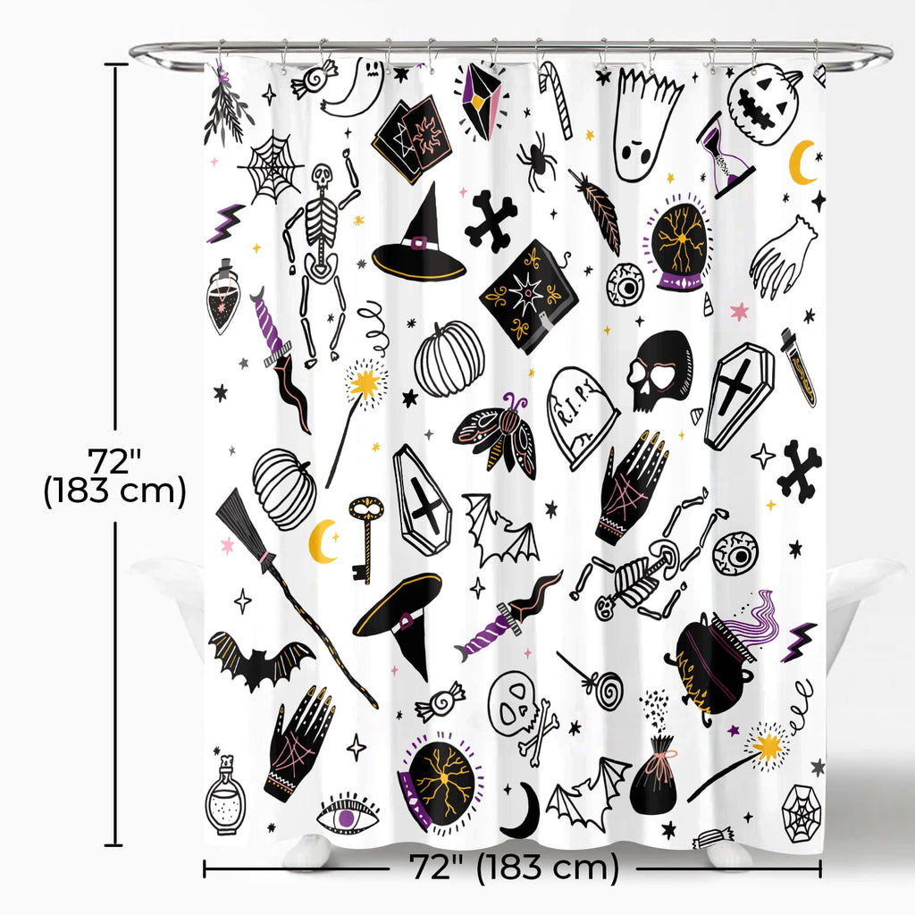 Seasonwood Halloween Shower Curtain,Spooky Halloween Black Cat Shower Curtain,Waterproof Halloween Bathroom Decor with 12 hooks,72"x72"
