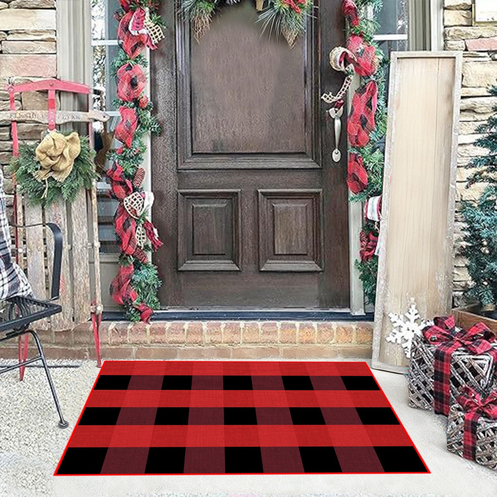 Halloween Fall Outdoor Rug Plaid Rug Foldable Floor Mat for Thanksgiving Front Door Front Porch Farmhouse Entryway Patio Decoration