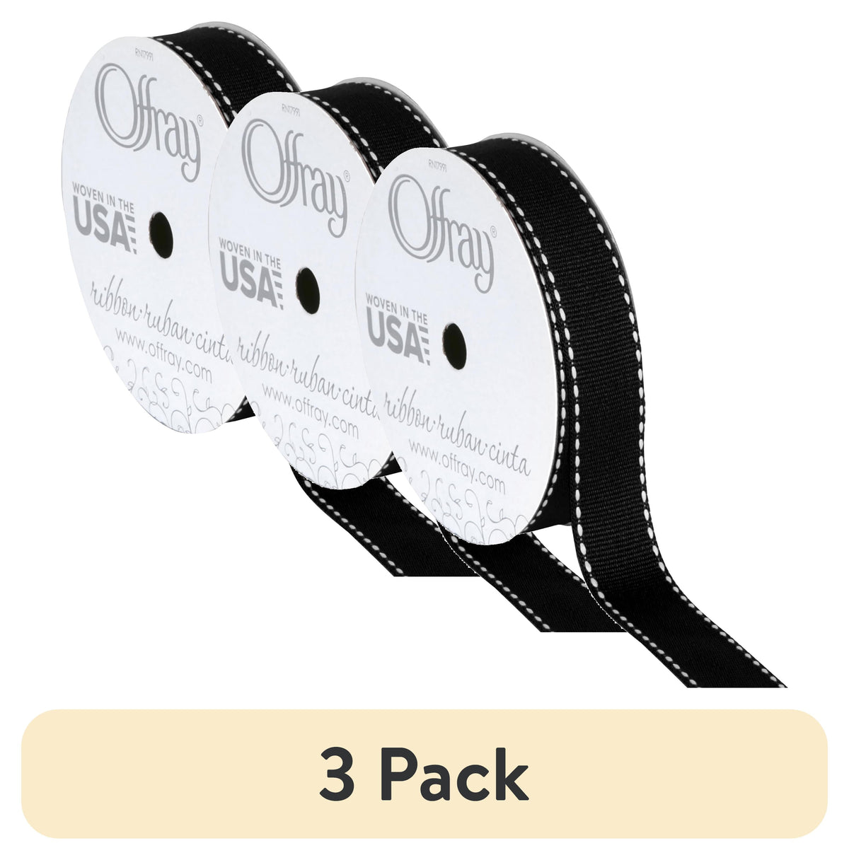 (3 pack) Offray Ribbon, Black and White 5/8 inch Grosgrain Polyester Ribbon, 9 feet
