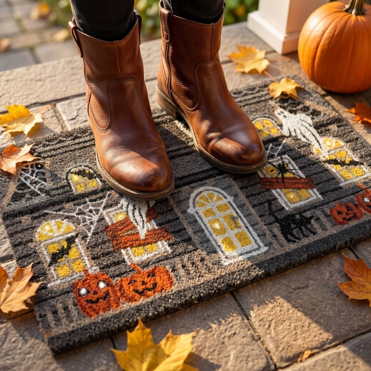 Halloween Ghost Door Mat 35.4 x 23.6 in, Washable Non Slip Crystal Velvet Rug, for Entryway Kitchen Bathroom and Halloween Decorations Outdoor