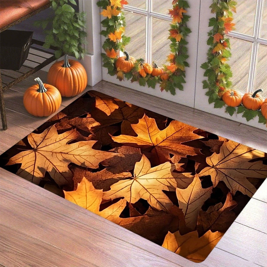 AYktou Fall Bathroom Rugs, Halloween Maple Leaves Pumpkin Kitchen Mats for Floor Warm-Colored Area Rug Thanksgiving Decor Carpets, Home Fall Holiday Party Harvests Grateful Blessed Doormat