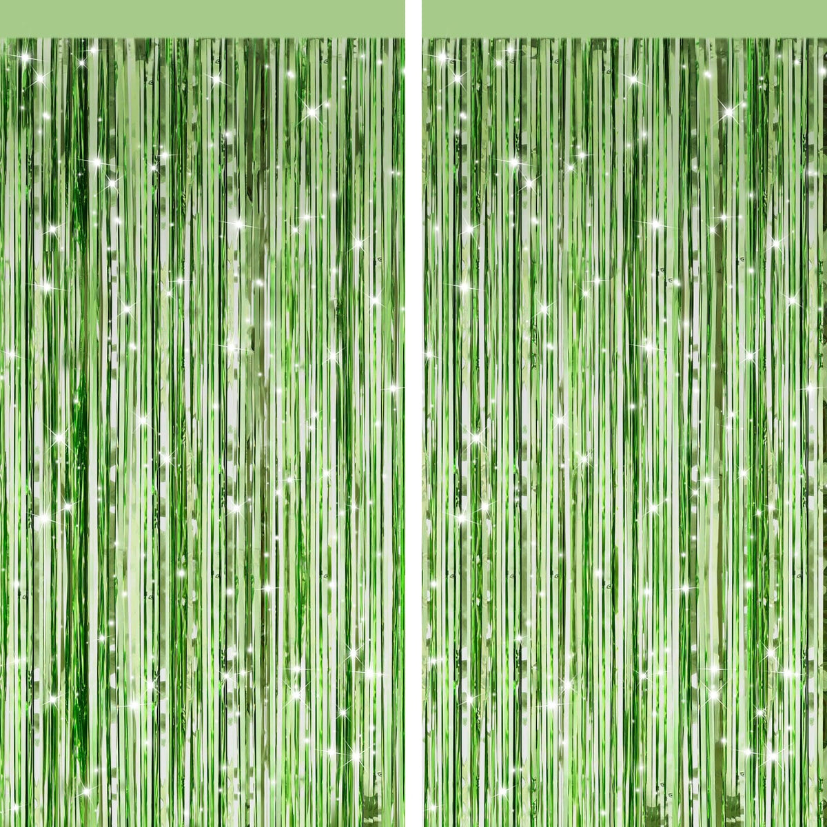 Light Green Metallic Tinsel Foil Fringe Curtains, 4 Pack 3.3x6.6 Feet Party Streamer for Birthday Bachelorette Party Decorations