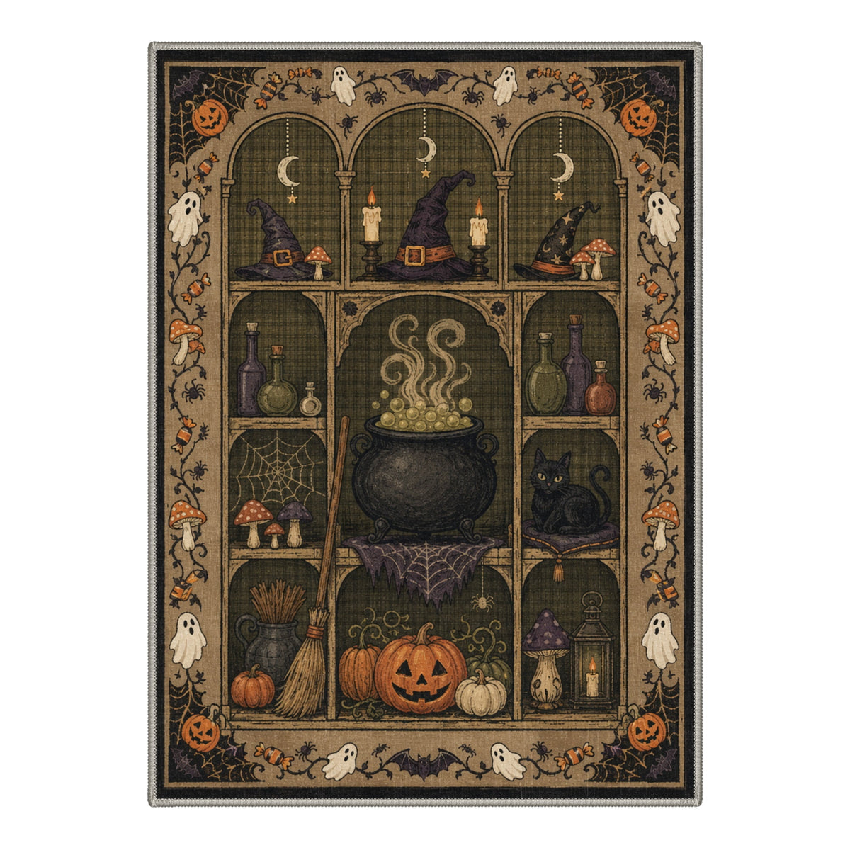 GENIMO 2'x7' Halloween Runner Rug, Washable Non Slip Soft Farmhouse Pumpkin Indoor Outdoor Hallway Runner for Porch Patio Kitchen Entryway, Vintage Sepia