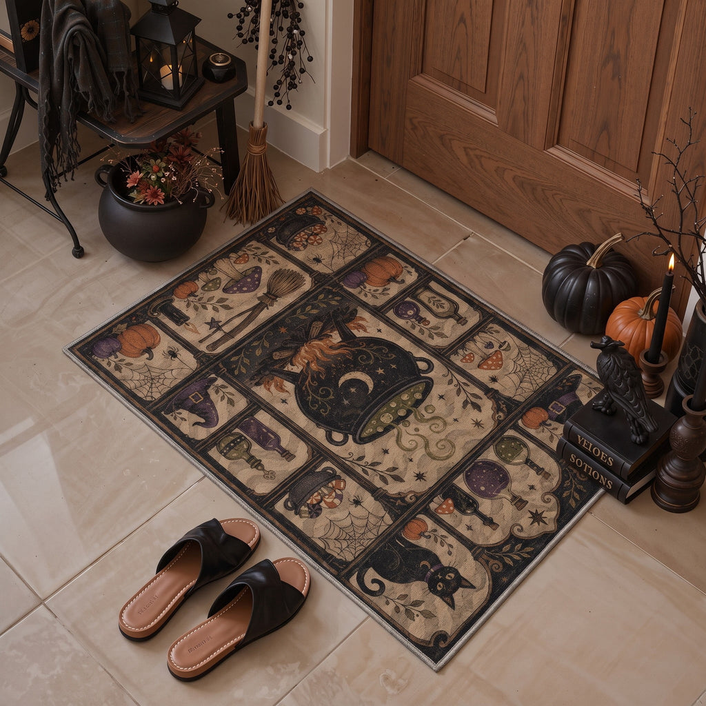 GENIMO 5'x7' Halloween Area Rug for Living Room, Washable Non Slip Soft Farmhouse Pumpkin Indoor Rug for Bedroom Dining Room Home Office, Vintage Sepia