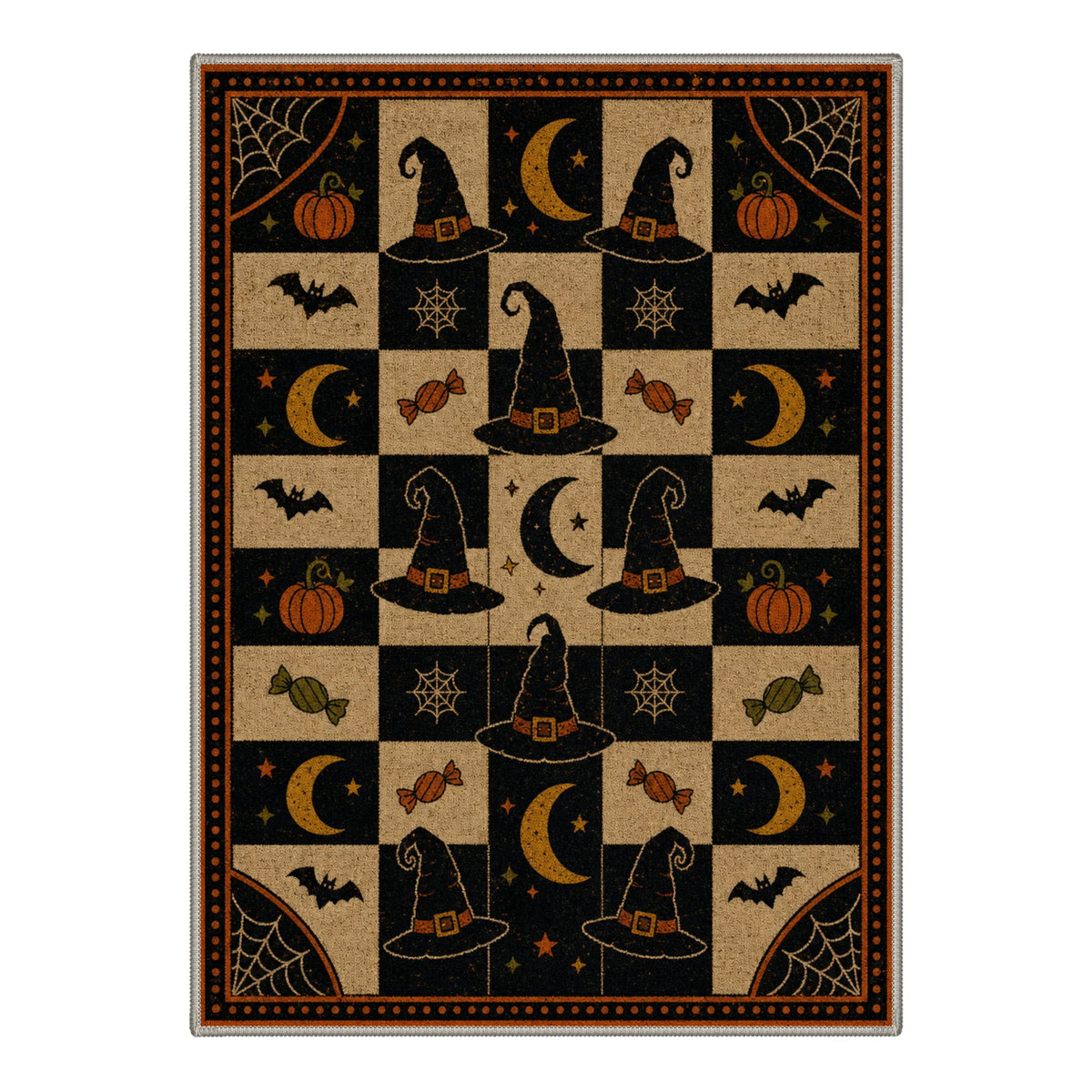 GENIMO 5'x7' Halloween Area Rug for Living Room, Washable Non Slip Soft Vintage Witch Indoor Rug for Bedroom Dining Room Home Office, Retro Sepia