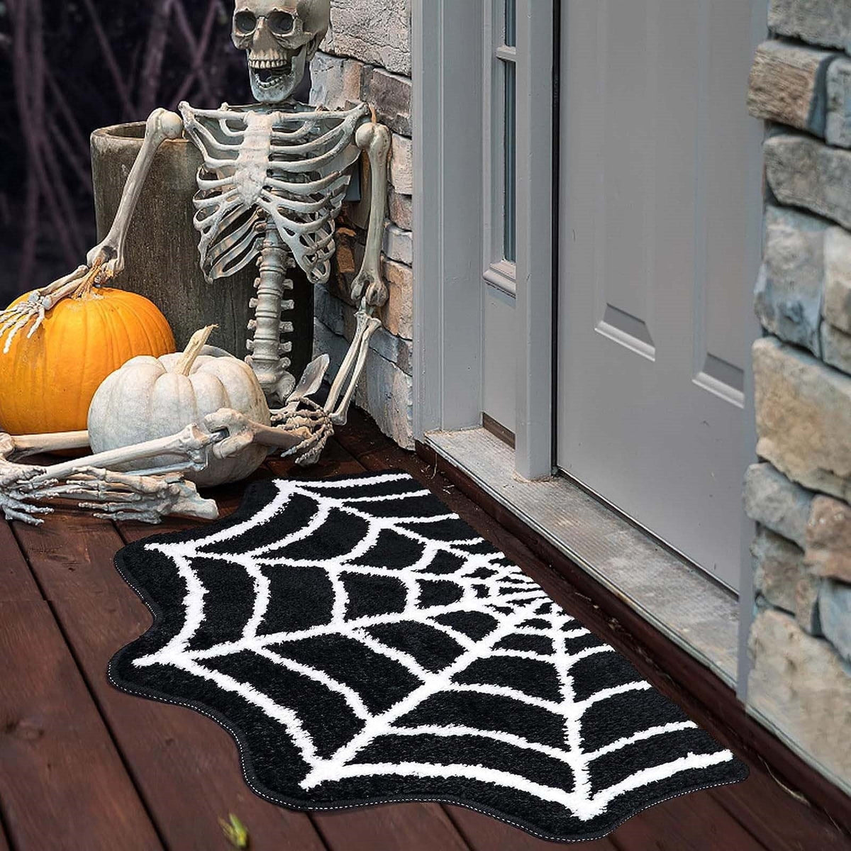 Wadada Spider Web Bath Mat Rug, 31x20 Inch Halloween Bathing Mat Non-Slip Rugs,Spiderweb Gothic Area Carpet,Goth Rug for Front Door,Kitchen,Living Room,Bedroom,Machine Washable (1PCS)