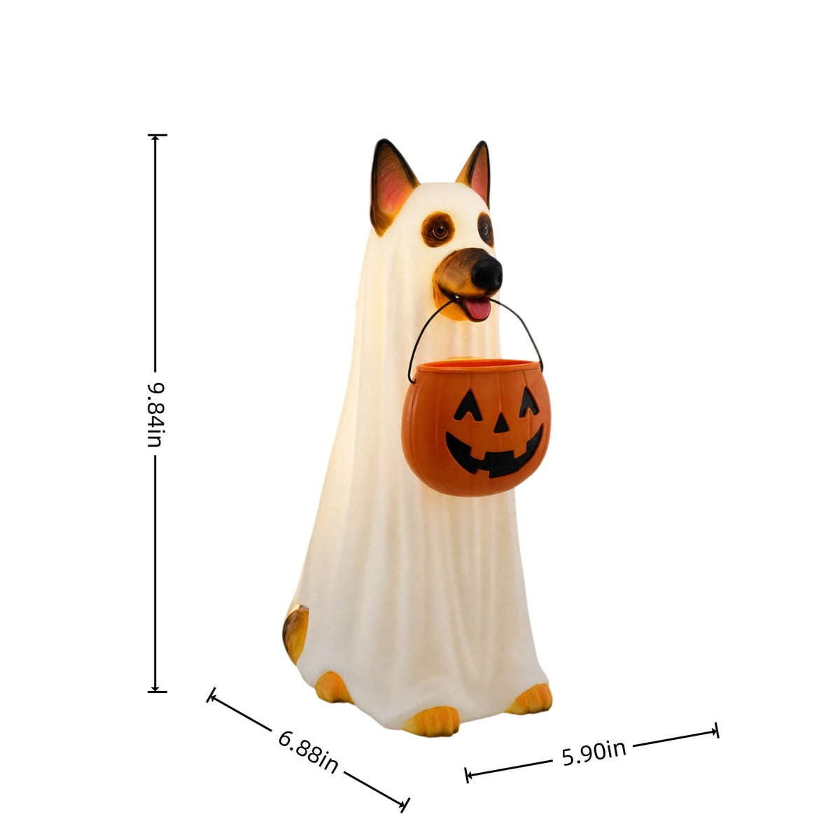 LED German Shepherd Blow Molded Halloween Statue, Light Up Ghost Dog Figure with Pumpkin Candy Bucket, Glowing German Shepherd Halloween Decoration for Outdoor Porch Yard Fall Spooky Season Home
