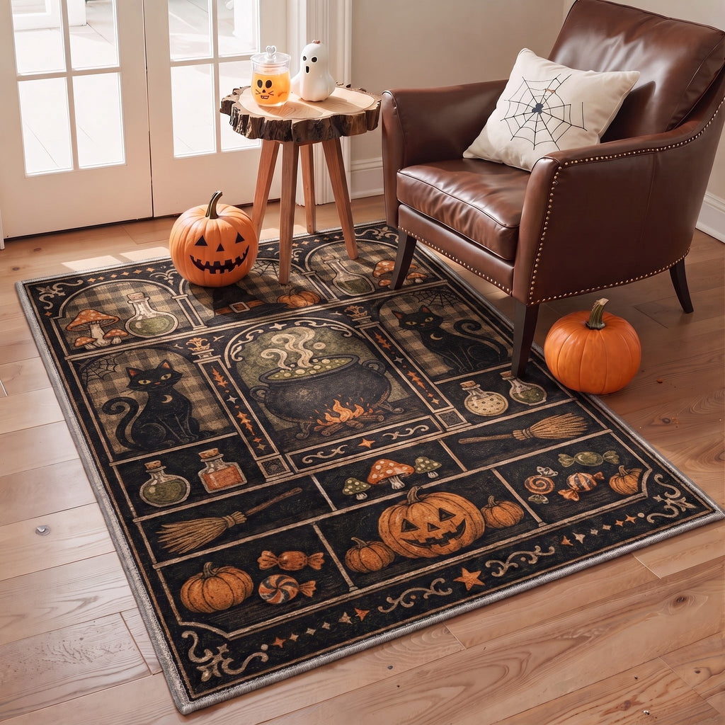 GENIMO 2'x7' Halloween Runner Rug, Washable Non Slip Soft Farmhouse Pumpkin Indoor Outdoor Hallway Runner for Porch Patio Kitchen Entryway, Vintage Sepia