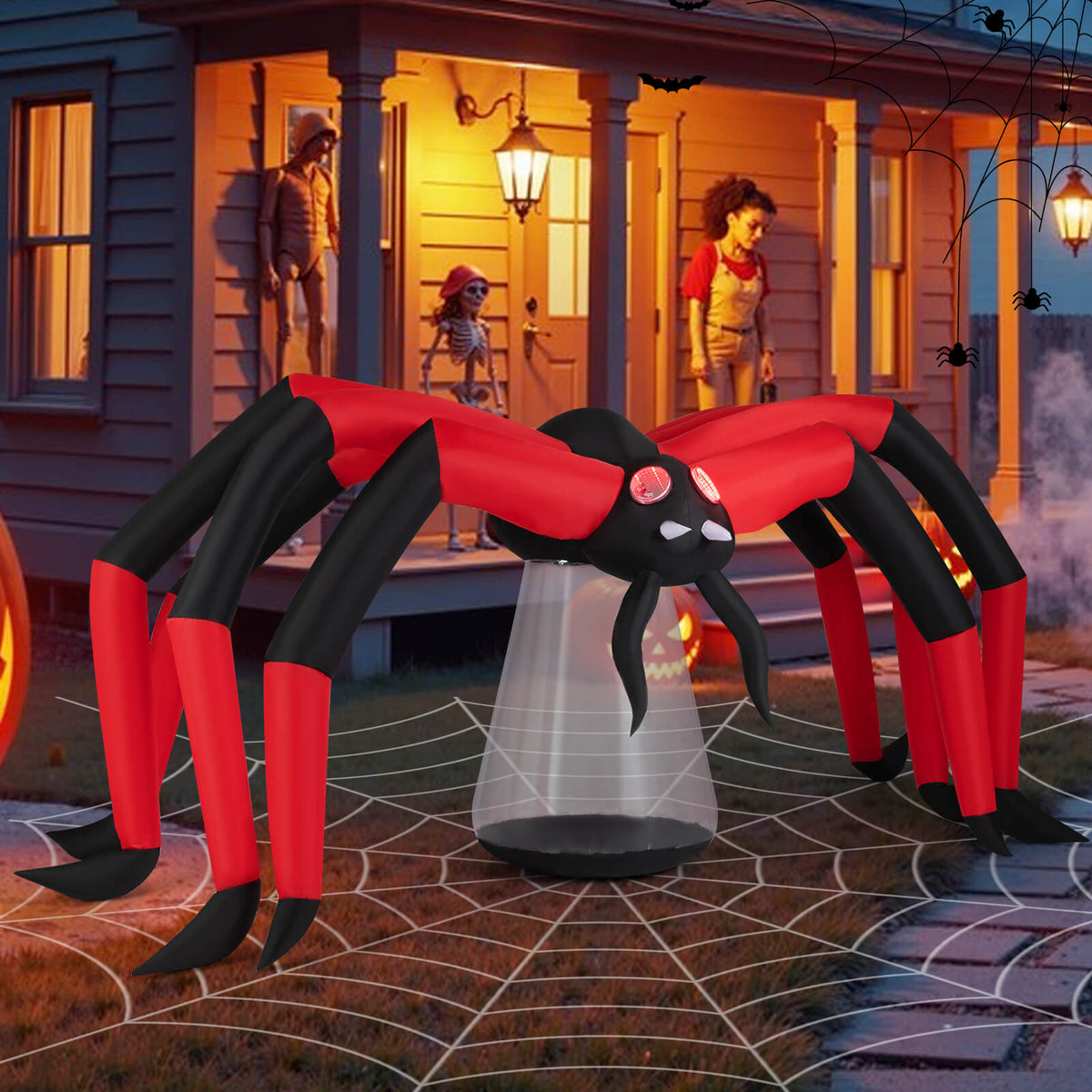 Costway 5 FT Halloween Inflatable Spider with Red Tunnel Light Eyes Ground Stakes for Lawn