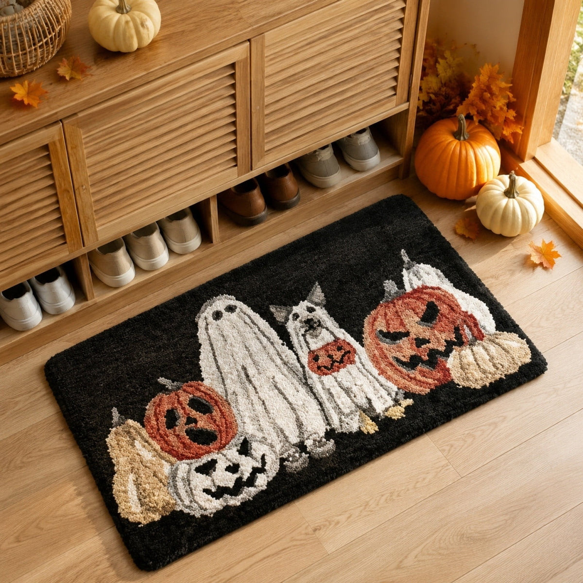 Clearance Hotyverty Halloween Door Mat Quick Drying Oil Proof Dirt Trapping Machine Washable Ghost 15.75x1.97 in Indoor Front Entryway Porch Floor Decor, Halloween Gift for Family Holiday Lovers