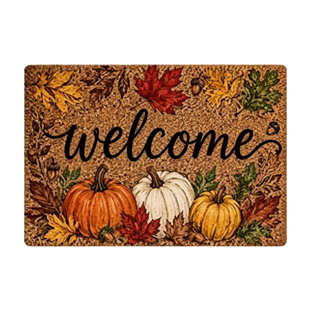 Fall Thanksgiving Welcome Doormat with Pumpkin Maple Leaf Design 15.75 x 23.62 Inch Crystal Velvet Seasonal Rug for Entryway Kitchen Home Decor