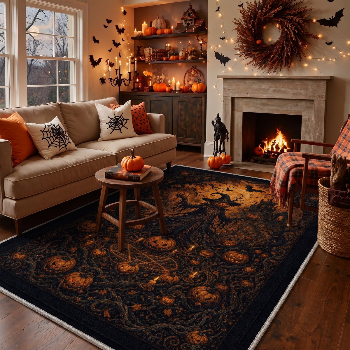 GENIMO 2'x7' Halloween Runner Rug, Washable Non Slip Soft Gothic Raven Indoor Outdoor Hallway Runner for Porch Patio Kitchen Entryway, Rust Orange