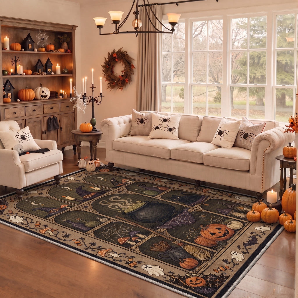 GENIMO 2'x7' Halloween Runner Rug, Washable Non Slip Soft Farmhouse Pumpkin Indoor Outdoor Hallway Runner for Porch Patio Kitchen Entryway, Vintage Sepia