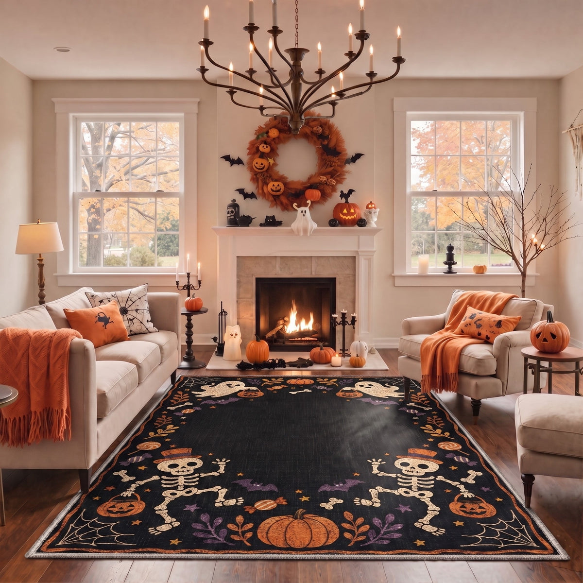 GENIMO 2'x7' Halloween Runner Rug, Washable Non Slip Soft Vintage Witch Indoor Outdoor Hallway Runner for Porch Patio Kitchen Entryway, Vintage Black