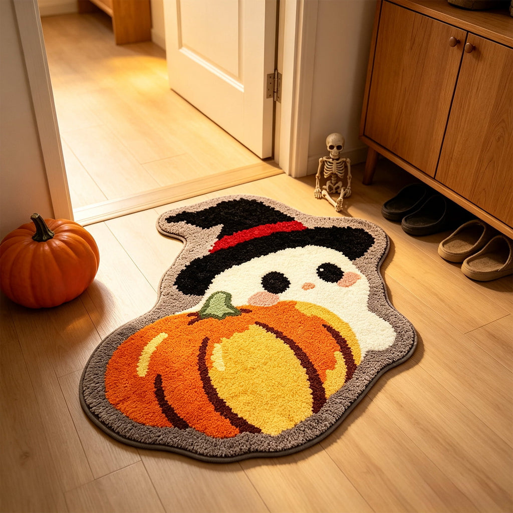 Halloween Bath Mat Ghost Multicolor Irregular Mat 27.56x17.72in Polyester Skidproof & Absorbent for Bathroom Entryway Living Room Halloween Door Mat by MPOISVA
