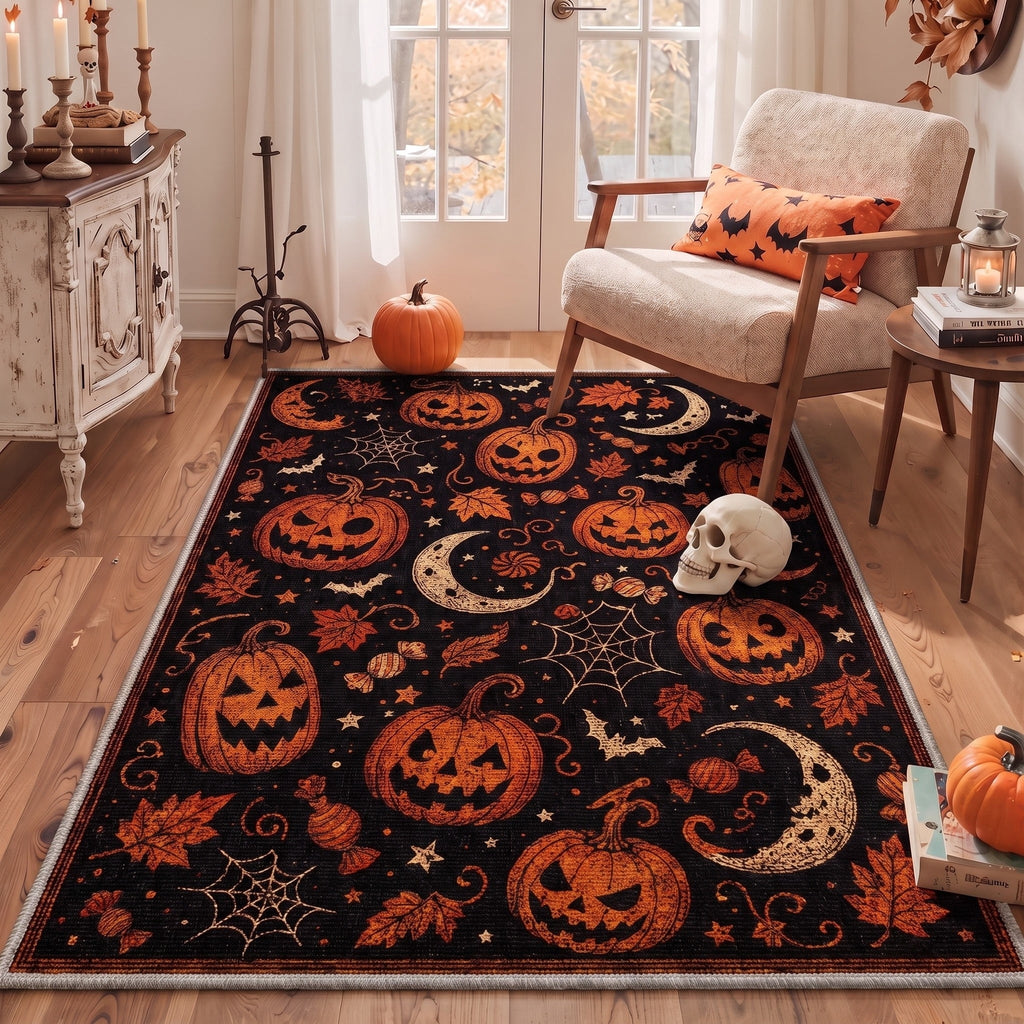 GENIMO 5'x7' Halloween Area Rug for Living Room, Washable Non Slip Soft Vintage Witch Indoor Rug for Bedroom Dining Room Home Office, Retro Sepia