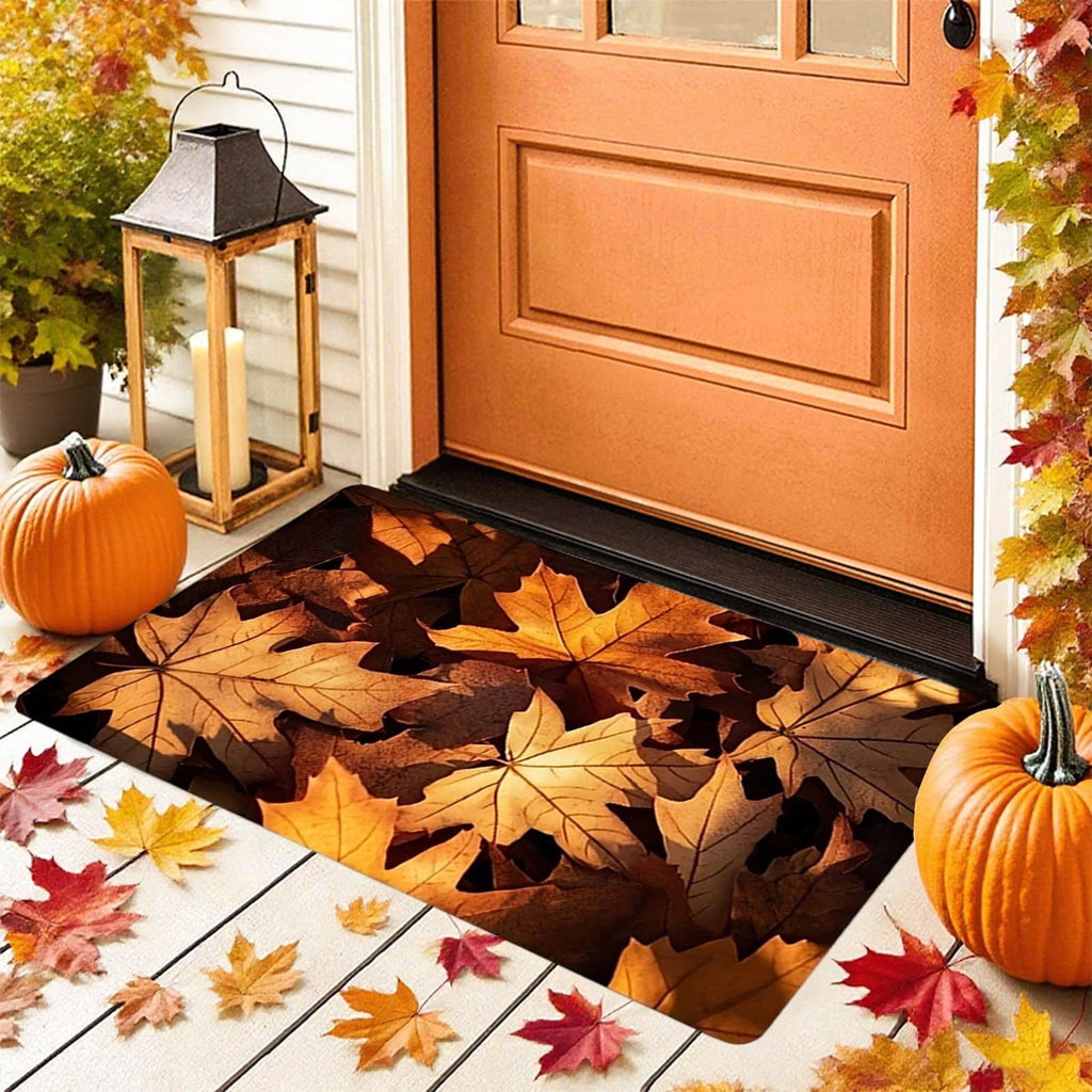 AYktou Fall Bathroom Rugs, Halloween Maple Leaves Pumpkin Kitchen Mats for Floor Warm-Colored Area Rug Thanksgiving Decor Carpets, Home Fall Holiday Party Harvests Grateful Blessed Doormat