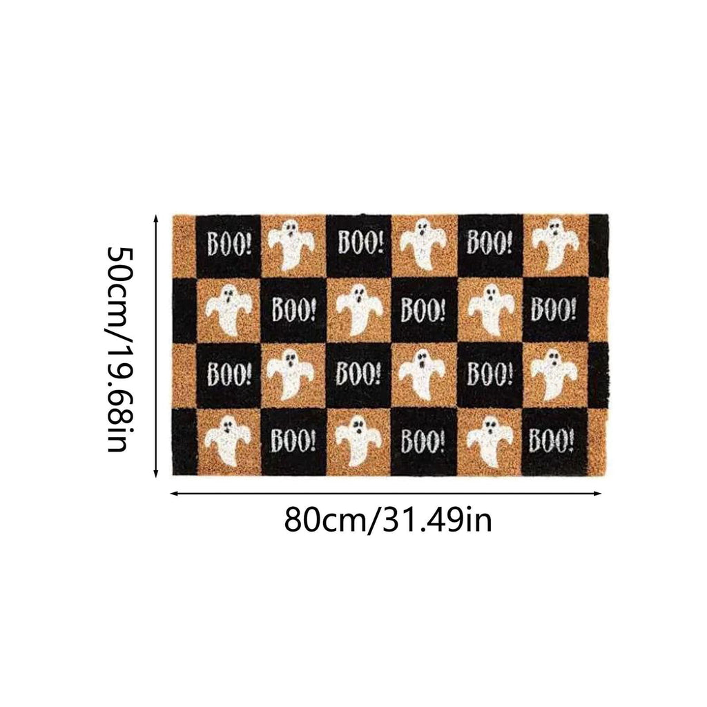 2026 Halloween Outdoor Decorations Halloween Ghost Doormat 50x80 Cm Black And Orange Checkered For Front Doors Porches And Holiday Decorations