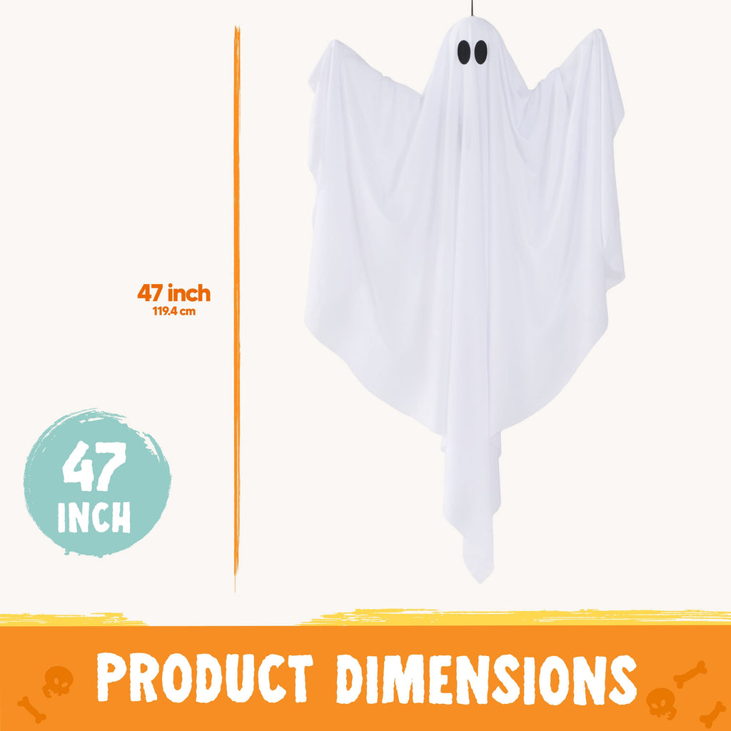 Joyfy 47inch Halloween Decorations Outdoor Hanging Ghost,Light up White Ghosts with Spooky Warm White LED Light,Halloween Outdoor Yard Porch Decorations,Haunted House Decorations