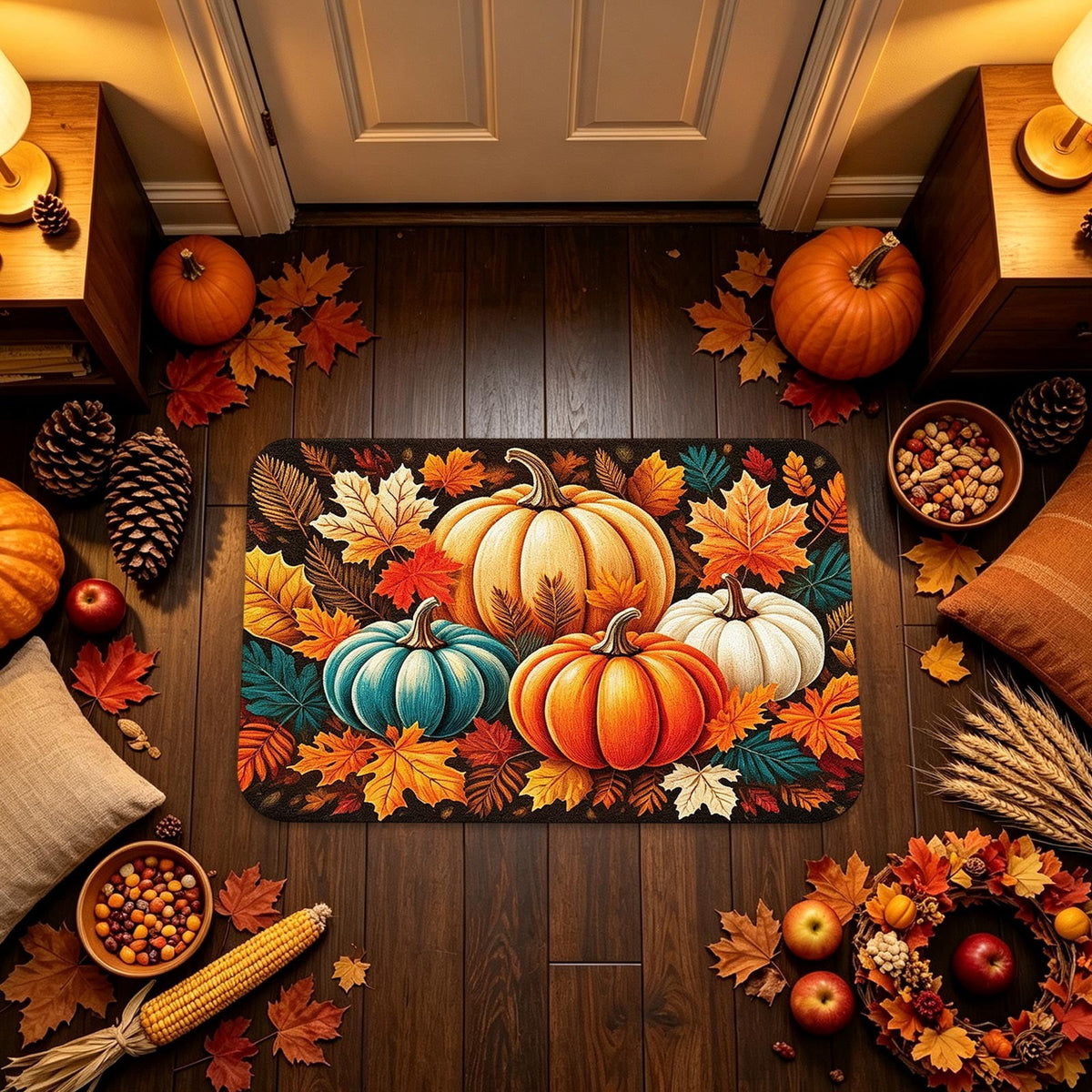 Autumn Door Mat for Entryway, 16x24 Inch, Fall-Themed Floor Doormat for Home Decor, Non-Slip Rug Mat for Living Room, Kitchen, Bedroom, Gifts for Fall Lovers (E)