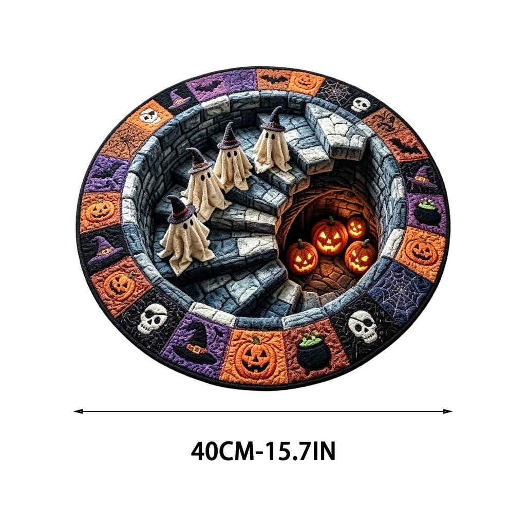 Halloween Round Rug Optical Ghost Pumpkin Mat 15.75in Diameter Polyester Skidproof & Soft for Entryway Bedroom Party by MPOISVA