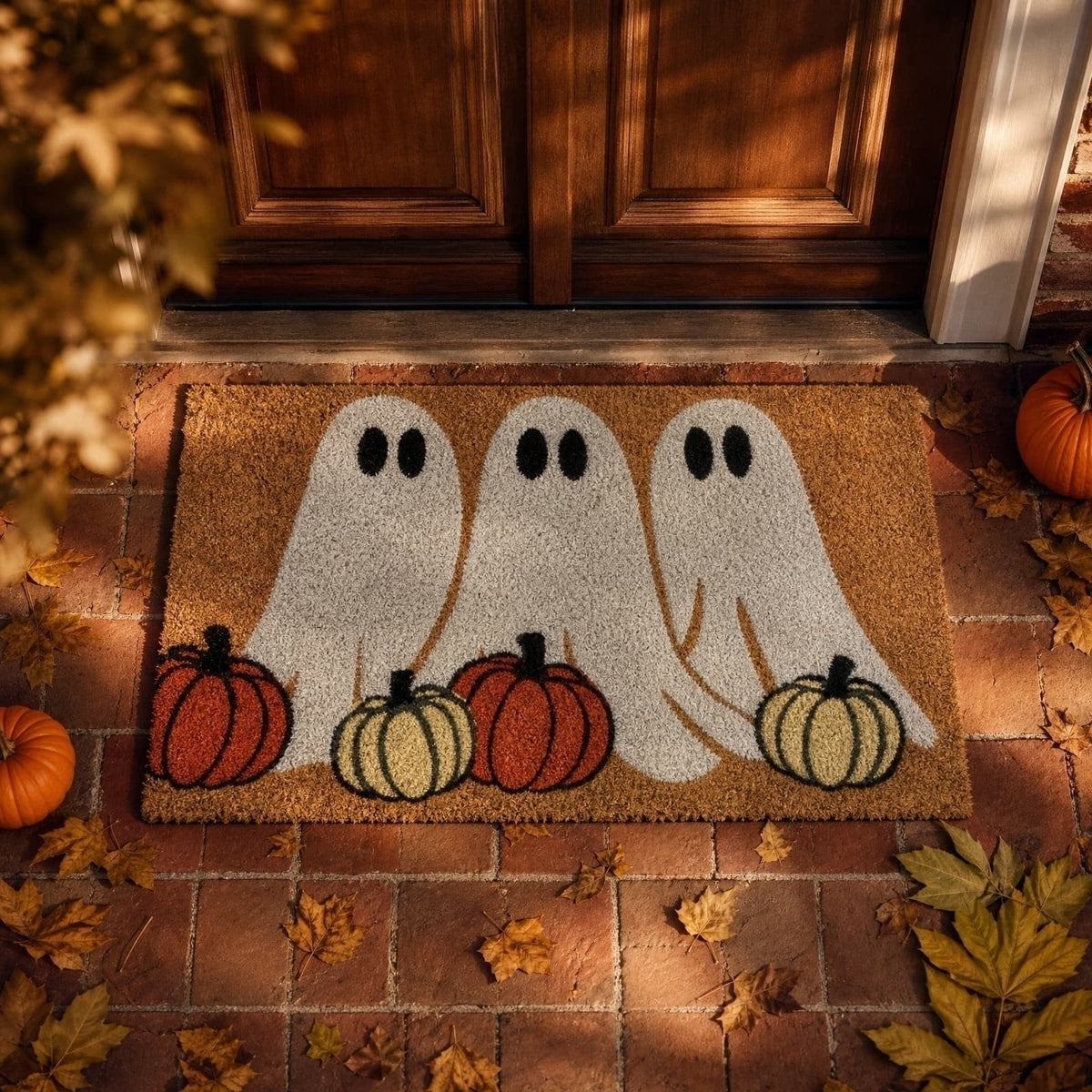 Halloween Pumpkin Placemats Set of 4, 12x18 Inch Pumpkin and Black Cat Table Mat, Washable Heat Resistant Place Mats for Kitchen Dining Table, Spooky Themed Decoration for Home, A