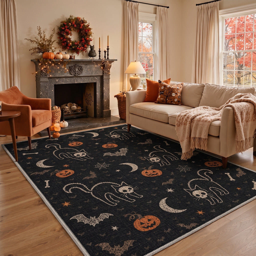 GENIMO 2'x7' Halloween Runner Rug, Washable Non Slip Soft Farmhouse Pumpkin Indoor Outdoor Hallway Runner for Porch Patio Kitchen Entryway, Vintage Sepia