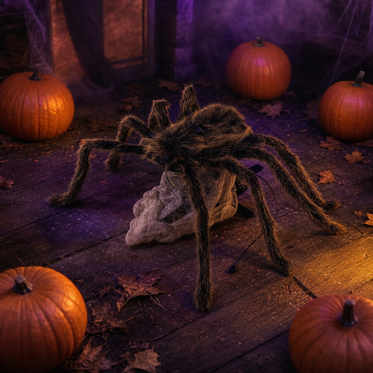 Cadancy Halloween Jumping Spider Prop Scary Pops Up Fuzzy Trick Toy Prank Haunted Home Decoration with Light Sound Effect Animated Spooky Horror Accessory