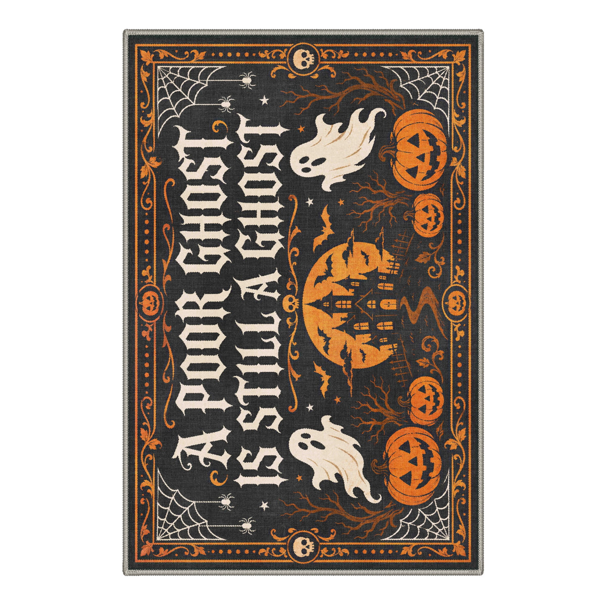 GENIMO 2'x7' Halloween Runner Rug, Washable Non Slip Soft Whimsical Skeleton Indoor Outdoor Hallway Runner for Porch Patio Kitchen Entryway, Charcoal Black