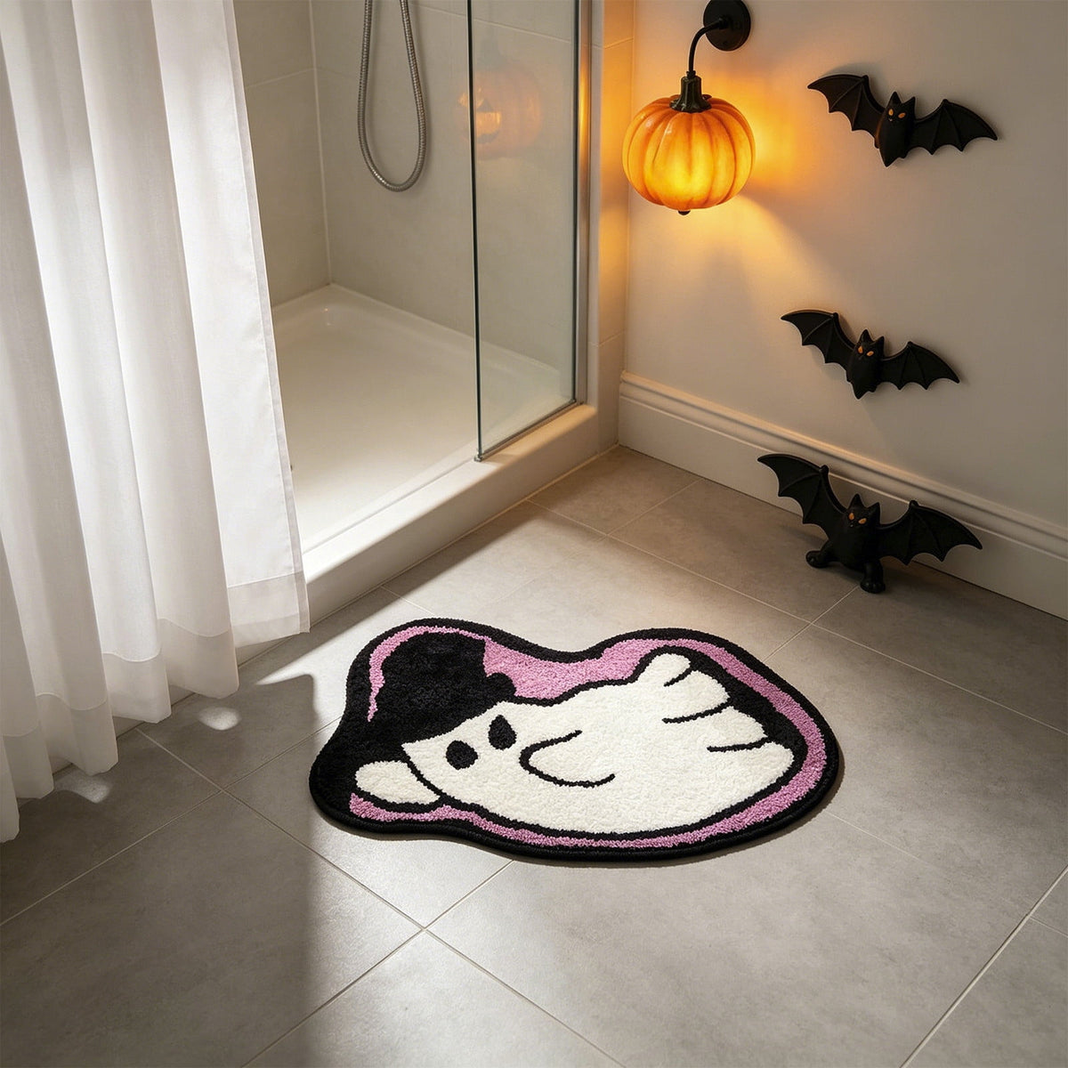 Halloween Doormat Ghost Bath Mat 23.6x15.7in Secure-Grip Absorbent Soft Faux Fur Rug for Bathroom Bedroom Living Room Decor by OVFUIZ