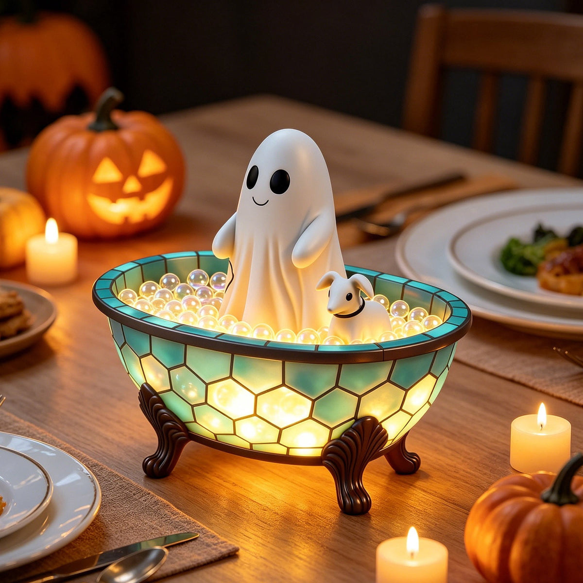 Clearance Halloween Decor-Halloween Decorations Indoor-Light up Ghost in Glass Like-Cute Ghost with Light for Home Kitchen Mantel Tabletop Party Decor and Holiday Decorations Best Halloween Gifts