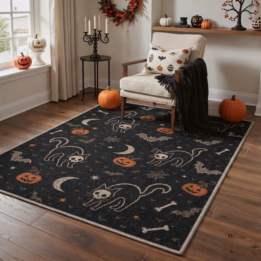 GENIMO 2'x7' Halloween Runner Rug, Washable Non Slip Soft Farmhouse Pumpkin Indoor Outdoor Hallway Runner for Porch Patio Kitchen Entryway, Vintage Sepia