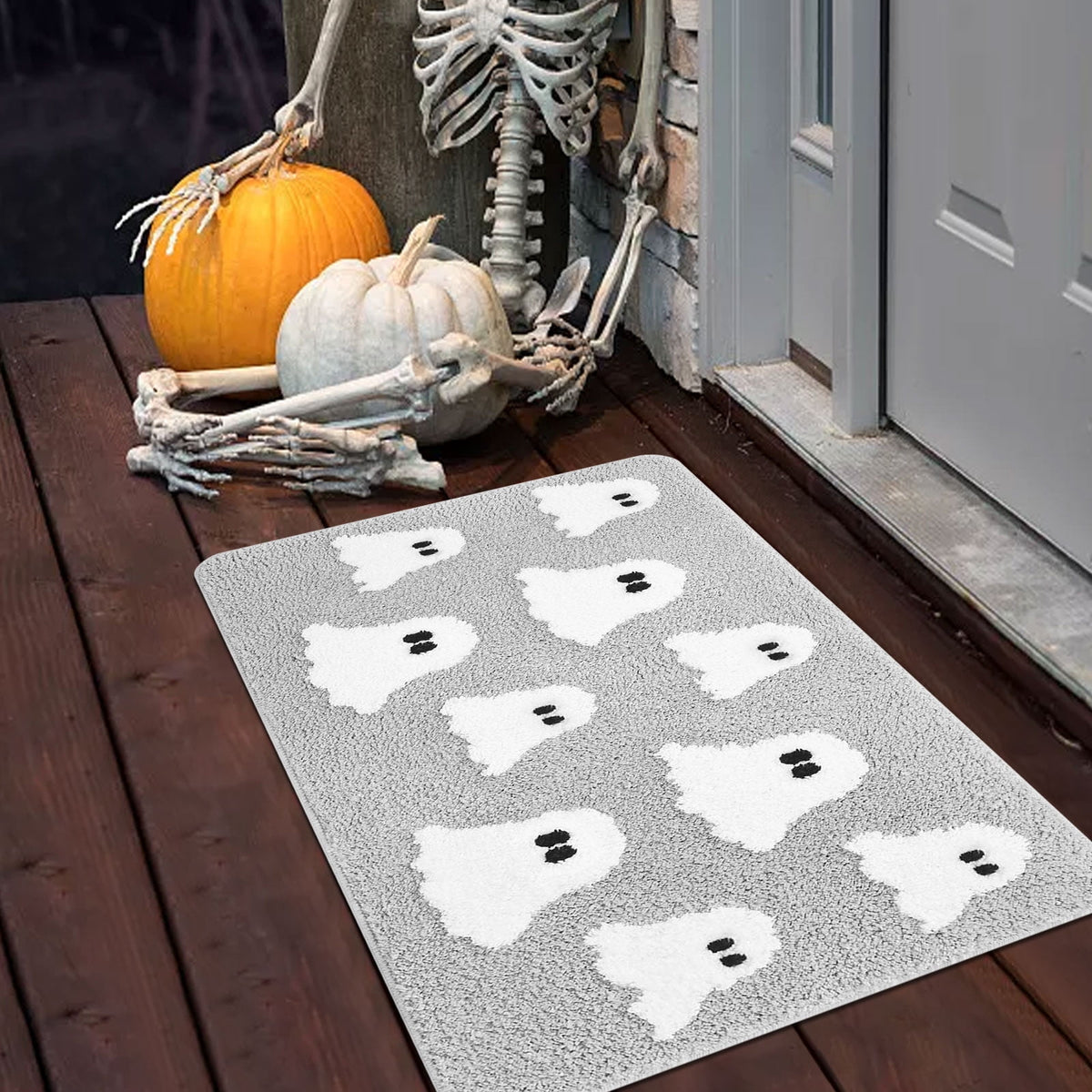 HHBEAUTY Halloween Ghost Welcome Doormat, Halloween Door Mat Outdoor Gray Ghost Witchy Doormat Halloween Welcome Mats for Front Kitchen Mat Outdoor Indoor Non-Slip Doormat