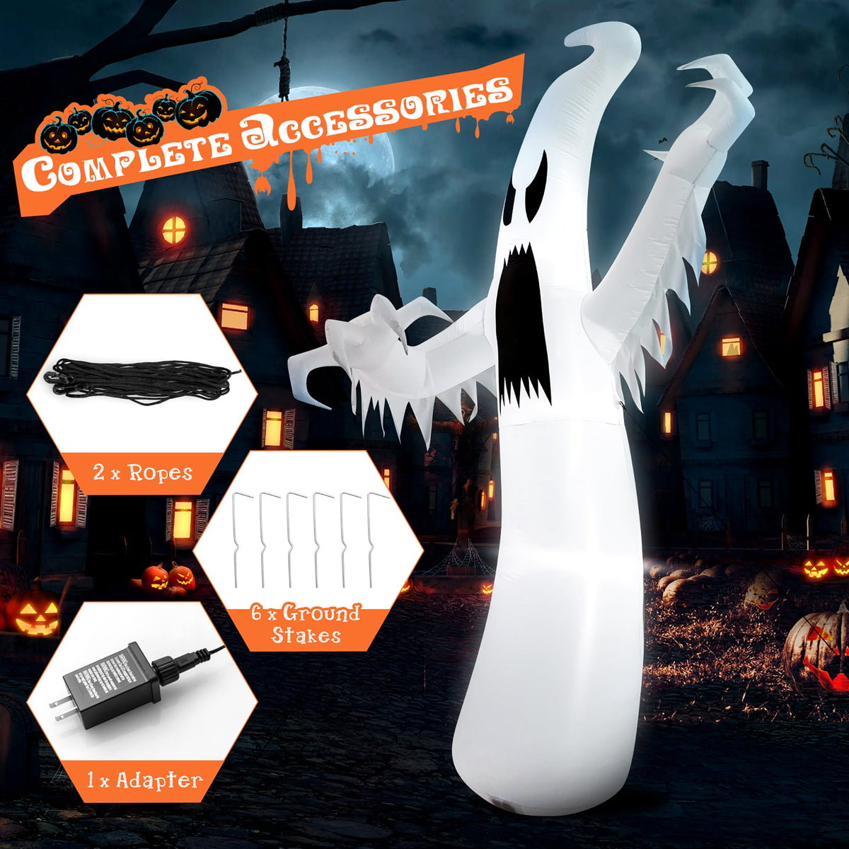 Costway 12ft Halloween Inflatable Ghost Quick Blow up w/LED Lights Outdoor Yard Scary Decoration