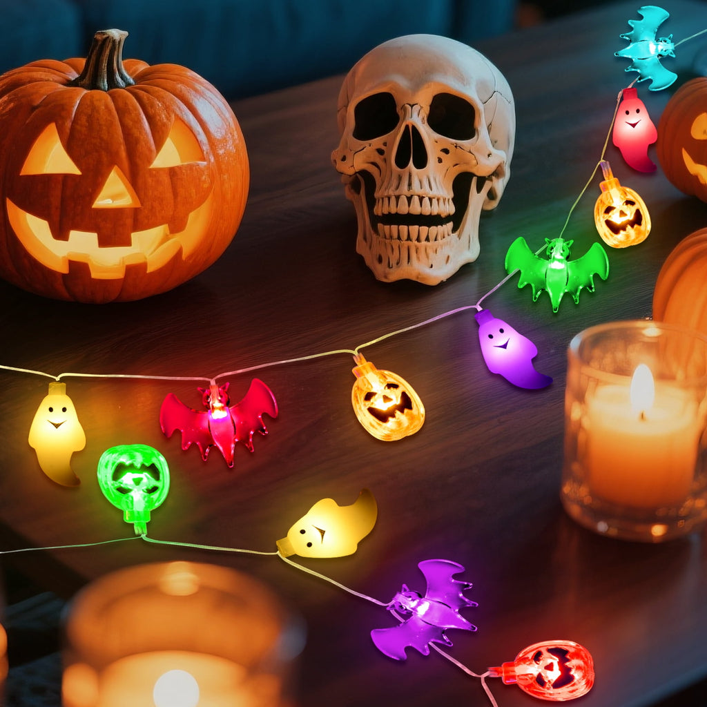 Oziral Halloween String Lights Decorations:Halloween Lights Indoor Outdoor 30 LED Battery Operated Waterproof Lights Remote 3D Pumpkin Bat Ghost Halloween Decorations for bedroom Party Yard Garden