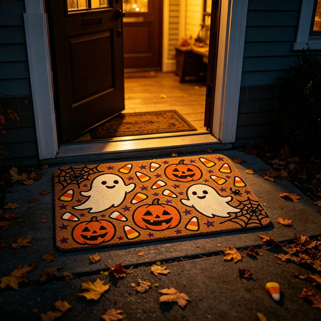 Halloween Wreath Shaped Rugs, Soft Indoor Mat for Entryway, Kitchen, Halloween Party, Pumpkin Witch Spooky Home Decor, 23.62x15.75 Inches