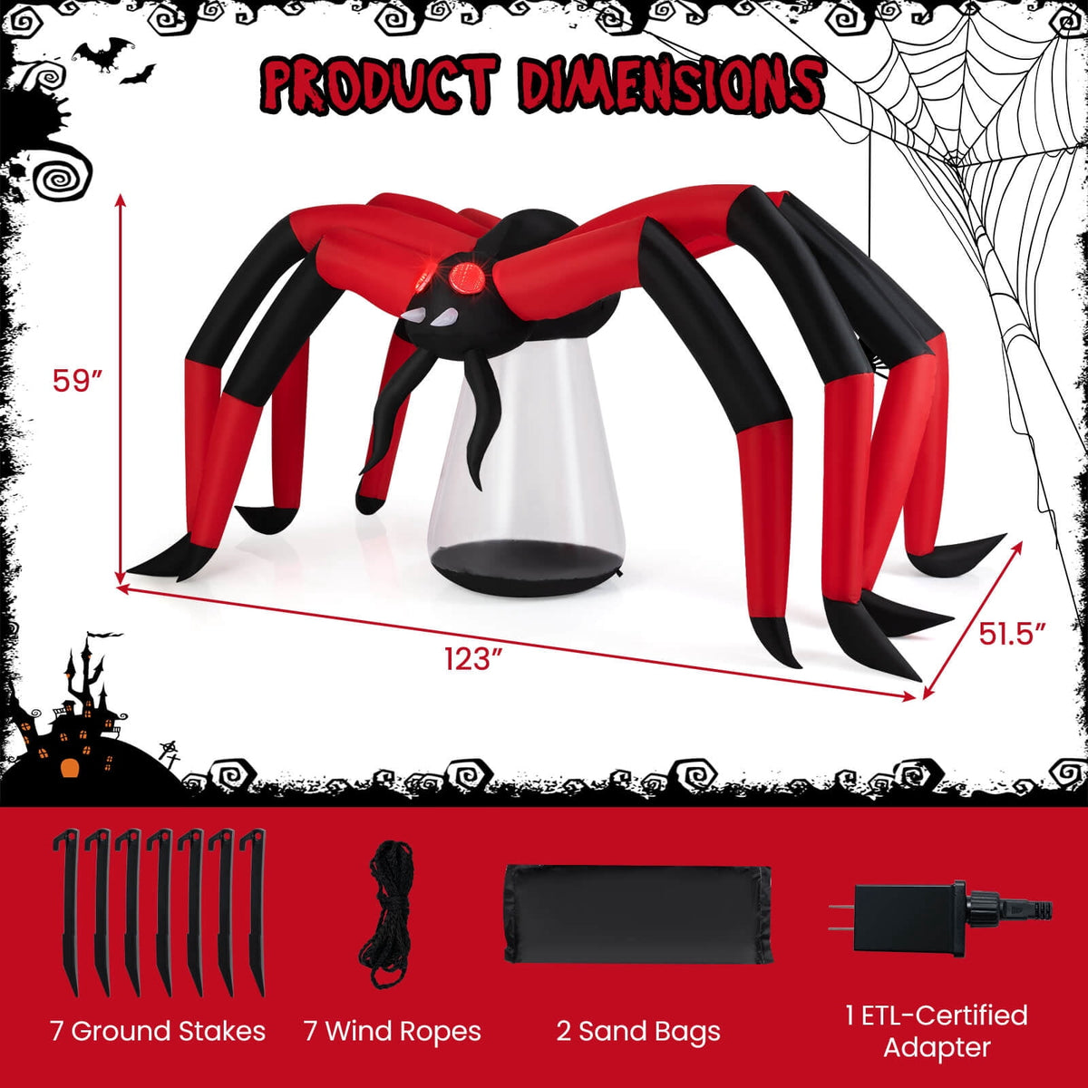 Costway 5 FT Halloween Inflatable Spider with Red Tunnel Light Eyes Ground Stakes for Lawn
