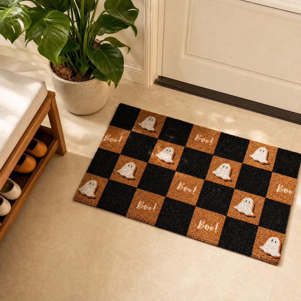 Halloween Ghost Door Mat, Cute Welcome Mat for Front Door Porch Entryway Haunted Outdoor Decor Spooky Decorative Entrance Doormat Non Slip Halloween Rug, 16" x 24"