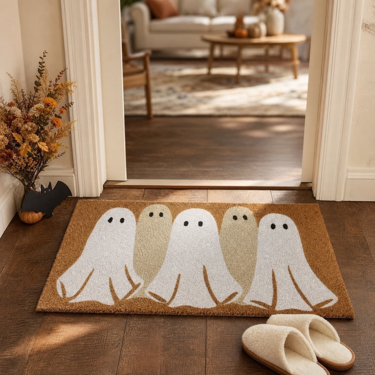 Halloween Pumpkin Placemats Set of 4, 12x18 Inch Pumpkin and Black Cat Table Mat, Washable Heat Resistant Place Mats for Kitchen Dining Table, Spooky Themed Decoration for Home, A