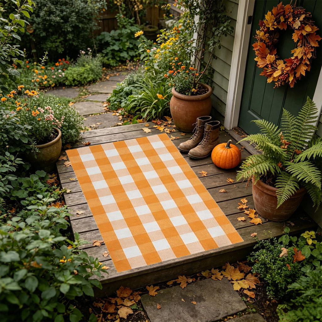 Dpityserensio Halloween Doormat Black Bat and Moon with Striped Border Non-Slip Washable Indoor Outdoor Rug, Vintage Fall Decor