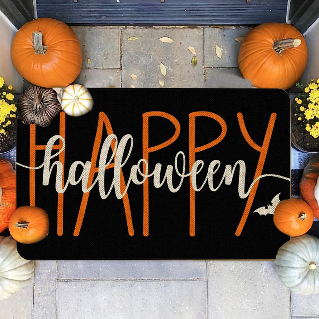 Orange Plaid Fall Outdoor Mat, Hand-Woven Porch Rug for Thanksgiving Halloween Door Decor