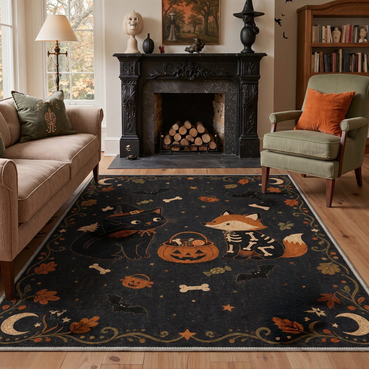 GENIMO 2'x7' Halloween Runner Rug, Washable Non Slip Soft Farmhouse Pumpkin Indoor Outdoor Hallway Runner for Porch Patio Kitchen Entryway, Vintage Sepia