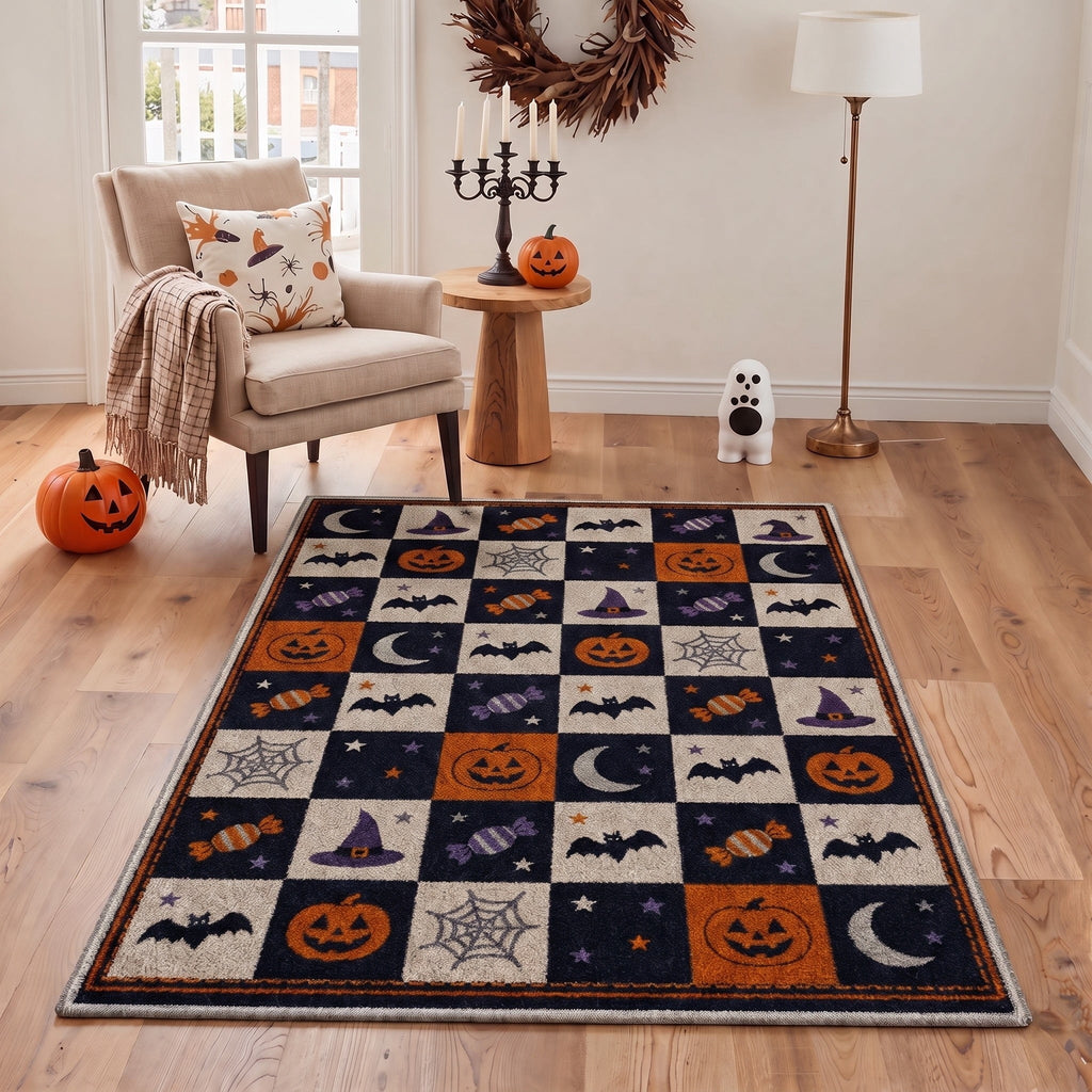 GENIMO 5'x7' Halloween Area Rug for Living Room, Washable Non Slip Soft Vintage Witch Indoor Rug for Bedroom Dining Room Home Office, Retro Sepia
