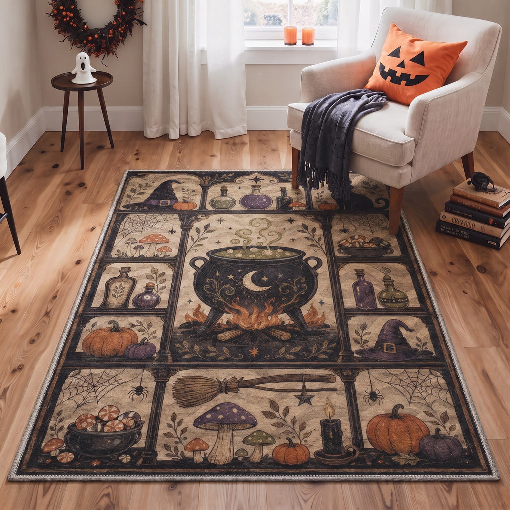 GENIMO 5'x7' Halloween Area Rug for Living Room, Washable Non Slip Soft Farmhouse Pumpkin Indoor Rug for Bedroom Dining Room Home Office, Vintage Sepia