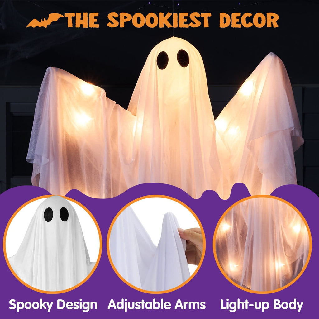 Joyfy 47inch Halloween Decorations Outdoor Hanging Ghost,Light up White Ghosts with Spooky Warm White LED Light,Halloween Outdoor Yard Porch Decorations,Haunted House Decorations