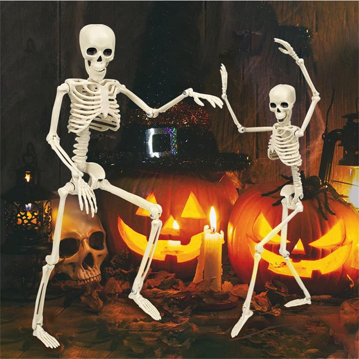 Qocolcyl 2 Pack Halloween Skeleton Lights Decorations, Halloween Candles Lamp Decoration Ornament Indoor Outdoor, Halloween Scary Decor for Home Room Table Outside Yard Lawn Garden Party Supplies